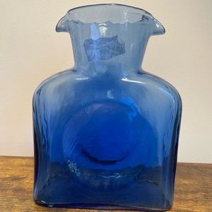 Blenko Blue Cobalt Glass Vase Water Pitcher Mid Century Modern
